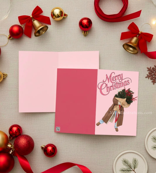 “Merry Christmas Pink’’Greeting card by Maraillustrations