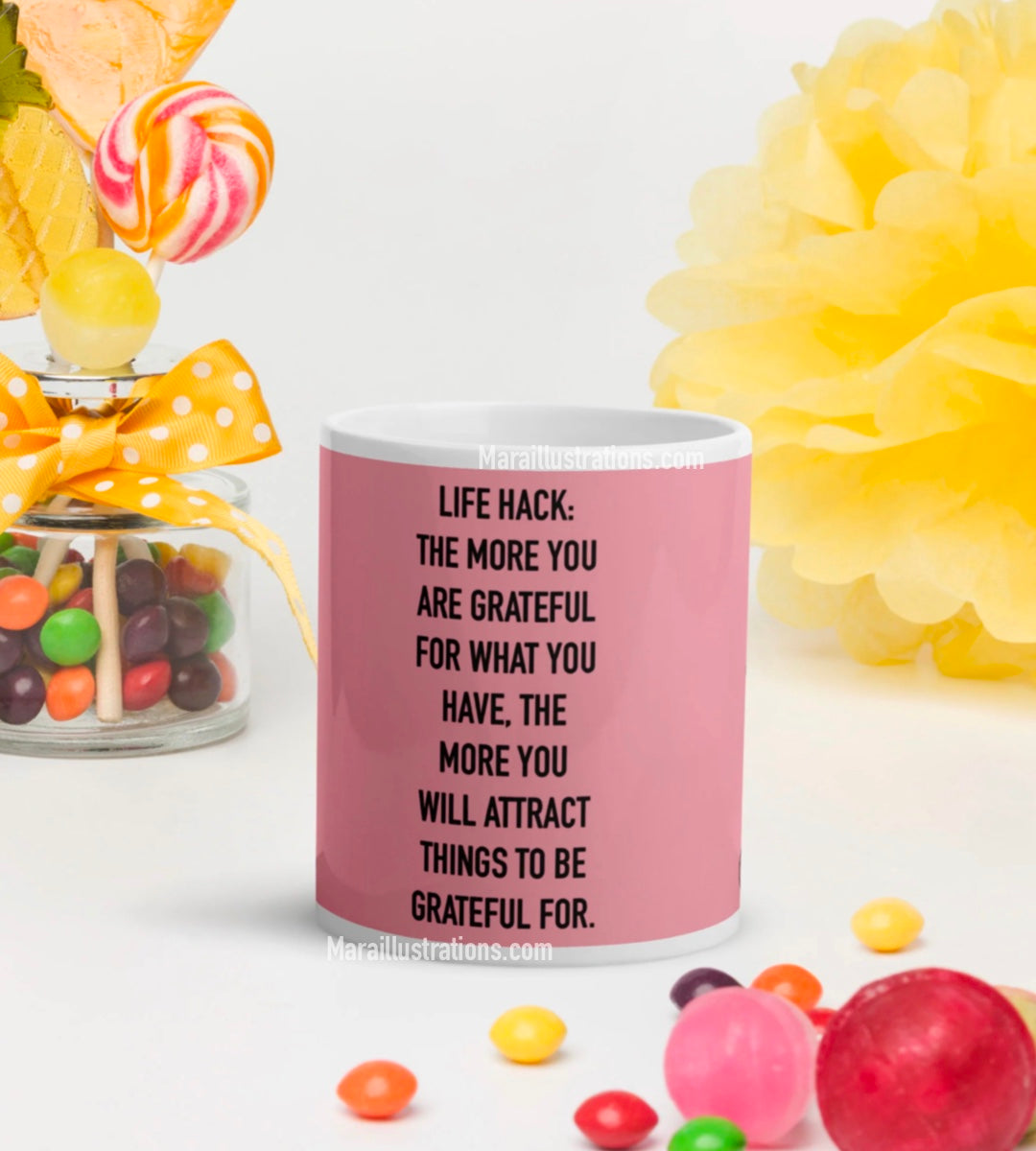 “Life hack”White glossy Mug by Maraillustrations