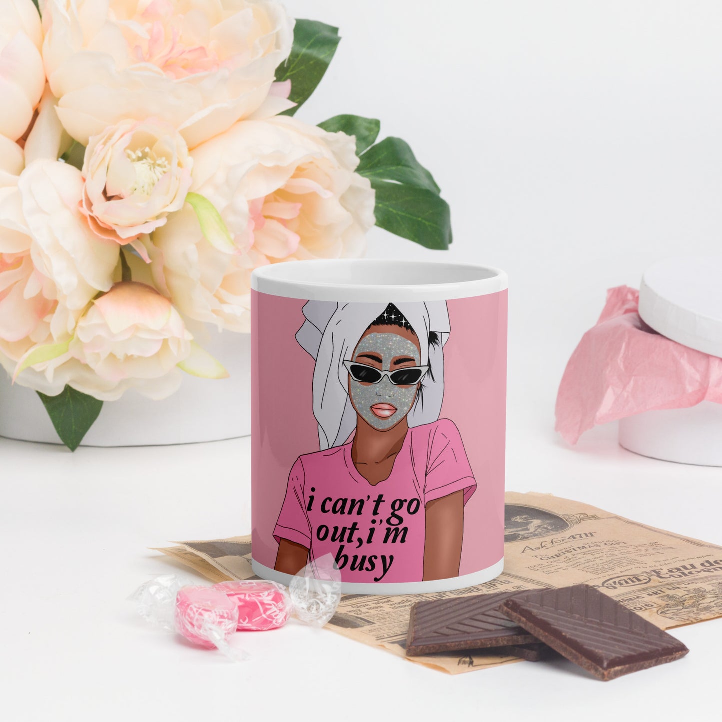 "I'm busy" White glossy mug by Maraillustrations